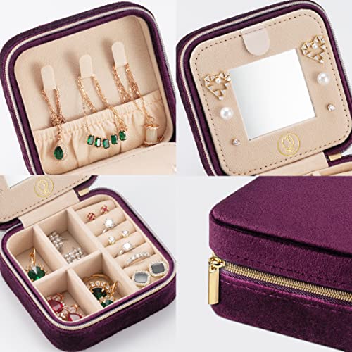 ZPROW Plush Velvet Travel Jewelry Case, Travel Jewelry Organizer, Jewelry Travel Case, Travel Jewelry Box, Small Jewelry Case, Jewelry Travel Box, Earring Organizer with Mirror - Purple 4packs - color: Velvet 4 Pack - Purple