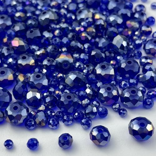 600pcs Crystal Glass Beads 3mm 4mm 6mm 8mm 10mm Rondelle Faceted Crystal Beads Spacer Beads for Necklace Bracelet Earrings DIY Jewelry Crafts Making Supplies(Deep Blue AB) - color: Deep Blue AB