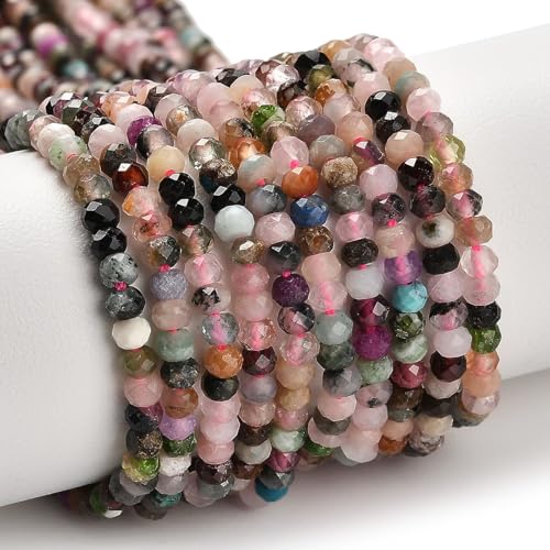 3MM 10 Strands 1880 pcs Faceted Rondelle Theme Mixed Stone Beads Abacus Disc Stone Spacer Beads for DIY Jewelry Necklace Bracelet Earring Keychain Craft Decor - color: Faceted Rondelle Beads-1880 pcs
