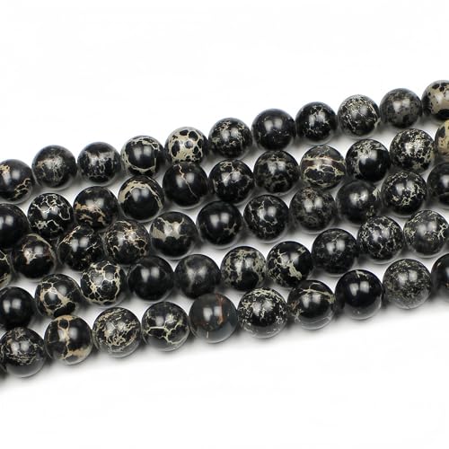 MJDCB 6mm Black Imperial Jasper Gemstone Beads Round Loose Stone Bead for Jewelry Making Bracelets Necklaces - color: Black Imperial Jasper, size: 6mm
