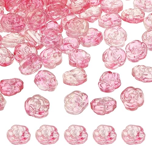 uxcell 50 Pcs Rose Beads, 0.55" Glass Flower Rose Charm Carved Loose Spacer Crystal Craft Beads for DIY Jewelry Making Bracelet Beading Projects Supplies, Rose Red - color: Rose Red