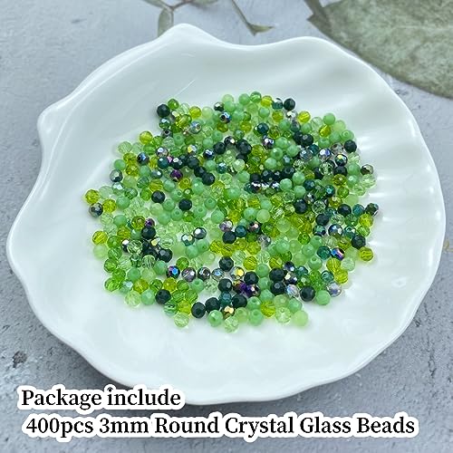 400pcs 3mm Round Crystal Glass Beads Round Faceted Spacer Beads for Jewelry Making Bracelet Earring Necklace Wind Chimes Suncatchers DIY Craft Making Supplies(Green Series) - color: Green Series, size: 3mm