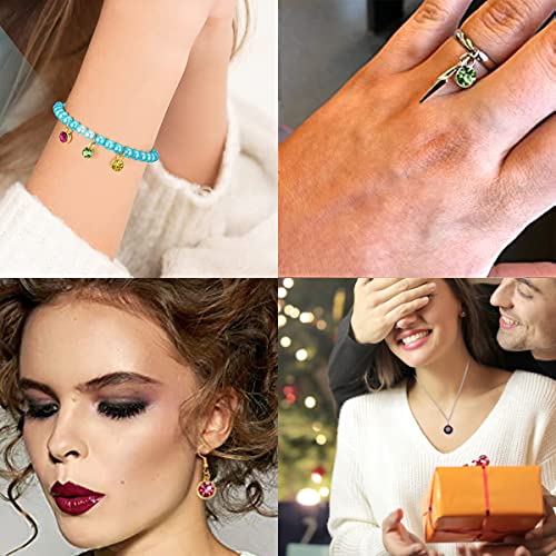 BetterJonny 120 Pieces Crystal Birthstone Charms Beads, 12 Colors Round Crystal Charm with Rings Handmade Jewelry Pendants for Jewelry Necklace Bracelet Earring Making - color: （#A）Gold Round