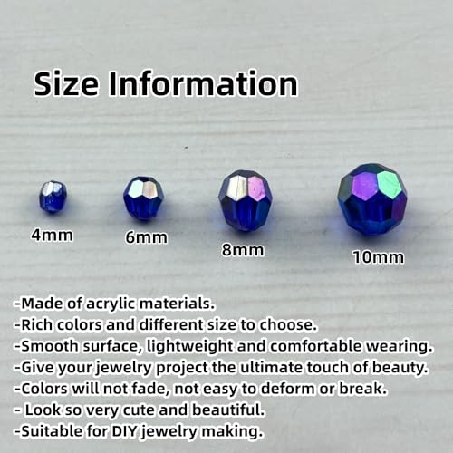 1800pcs Acrylic Faceted Round Beads 4mm 6mm 8mm 10mm AB Colors Glossy Acrylic Round Spacer Beads with Hole for DIY Bracelet Necklace Jewelry Making Supplies Handmade Craft(Royal Blue AB) - color: Royal Blue AB