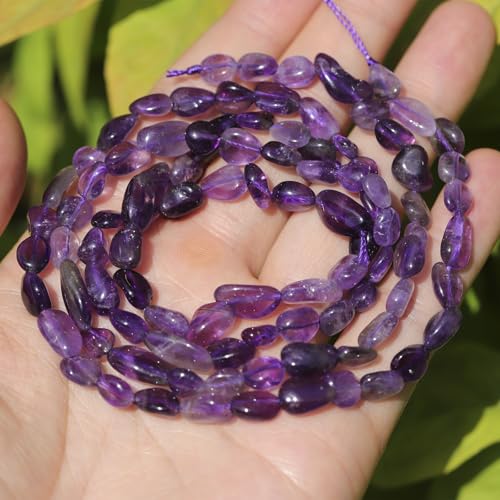 Natural Stone Beads 6-8mm Amethyst Oval Irregular Freeform Tumbled Loose Gemstone Beads for Jewelry Making 15 Inch Strand 50-55 Pcs - color: Amethyst-1 strand15”-approx. 55 beads