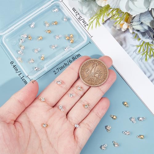 Beebeecraft 50Pcs 2 Colors Round Rhinestone Charms 18K Gold & 925 Sterling Silver Plated Cubic Zirconia Crystal Clear Pendant Charms for Jewelry Making DIY Supplies - color: Gold & Silver