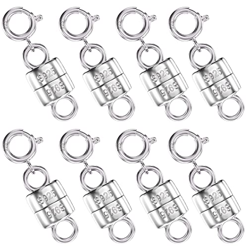 OHINGLT 925 Sterling Silver Magnetic Necklace Clasps and Closures,Gold and Silver Magnetic Clasp Converter for Jewelry Making Supplies,Chain Extender Connector for Small Necklace Bracelet - color: 8Pcs Silver