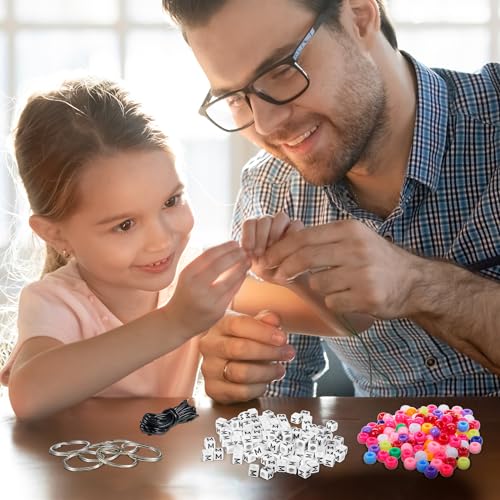 Taiyin 361 Pcs/24 Sets Mother's Day Bead Key Chain Craft Kit Teach Seed Beads Mom Pony Opaque Bead for Jewelry Making Bag Charms Bracelets DIY String Star Shape Beads Mothers Day Party Favor for Women - color: As Shown in the Picture