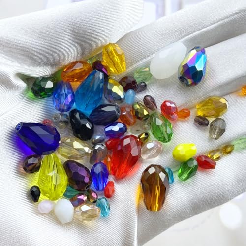 200pcs 4x6mm Teardrop Crystal Glass Beads Vertical Hole Faceted Loose Spacer Beads for DIY Craft Jewelry Making Necklace Bracelet Earring Wind Chimes(Green Series) - color: Green Series, size: 4x6mm