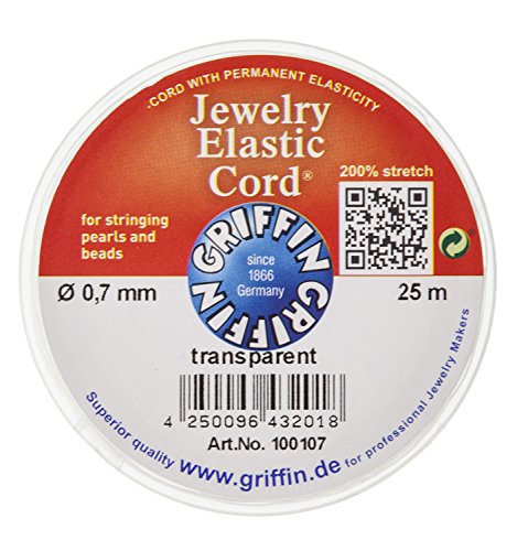Griffin Elastic Beading Cord, Clear, 0.7 Millimeters, 25 Meters | BDC-476.00