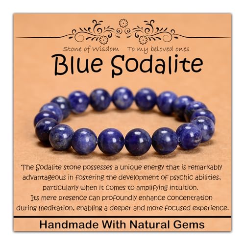 Natural Healing Gemstone Bracelet Handmade Yoga Stretch Elastic Bracelet Stress Relief Crystal Jewelry for Men and Women - color: Blue Sodalite (Wisdom), size: 10mm