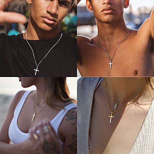 Joxevyia 14K Gold Filled Cross Necklace for Men Figaro Chain Stainless Steel Polished Cross Pendant Necklace Simple Baptism Faith Jewelry Gift - size: 16 inches, style: small cross pendant(1.0"*0.6")