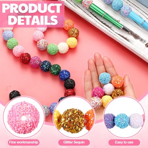 40 Pcs 20 mm Rhinestone Beads Bulk Crystal Round Disco Ball Chunky Bubblegum Beads for Pens Bracelets Charms Craft European Style Jewelry Making Supplies Christmas(Glitter) - color: glitter