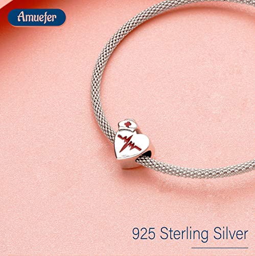 S925 Bead Dangle Charms for Bracelets Necklaces, Compatible with Pandora - style: Nurse Heart Charm Heartbeating