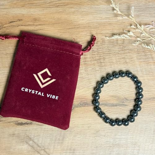 Crystal Vibe 8mm Beaded Bracelets For Women Men - Healing Crystal Bracelet - Adjustable Size - color: Hematite