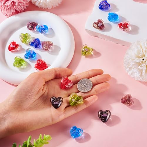 Glow in The Dark Heart Beads Lampwork Glass Love Heart Beads Craftdady 20Pcs Colorful Luminous Handmade Gold Sand Sweet Love Spacer Bead for DIY Craft Earring Bracelet Necklace Jewelry Making - color: Luminous