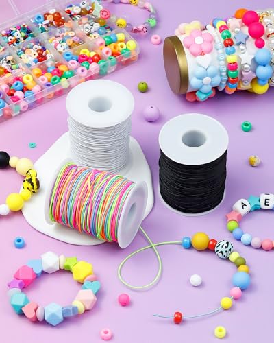2 Rolls FIVEIZERO White Elastic Bracelet String Total 330 Feet,1mm,1.2mm,1.5mm Elastic Cord for Beading Stretchy String with Beading Needle for Bracelets, Sewing, Necklace, Jewelry Making and Crafts - size: 1.5MM, style: White