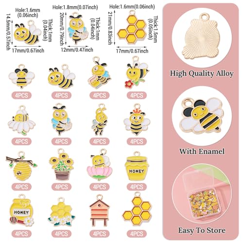 Craftdady Enamel Dangle Charms Pendant Food Animal Flower Cute Charms Colorful Metal Fruit Pendants Hang Ornament for Craft Bracelet Necklace Earring Key Chains Jewelry Making - color: Yellow Bee 3