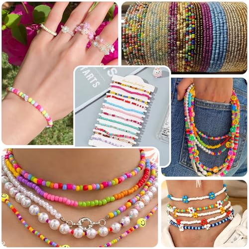Approx 5000pcs 12/0 Glass Seed Beads for Jewelry Making, 2mm Mix 10 Colors Tube Beads Glass Bugle Beads Waist Beads Kit for Bracelets Necklaces Earrings DIY Supplies (Purple) - color: Purple