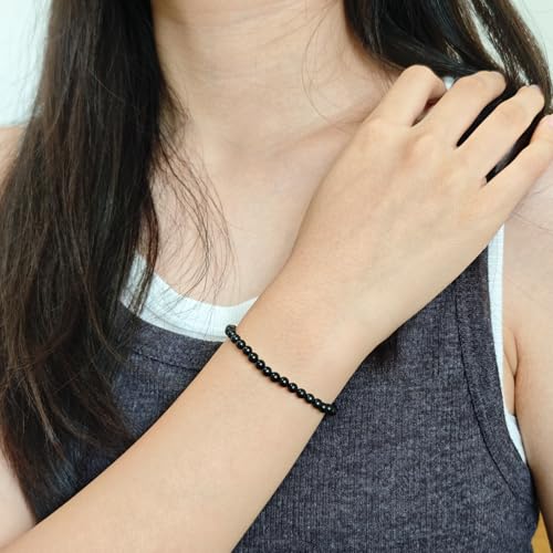 Natural Healing Gemstone Bracelet Handmade Yoga Stretch Elastic Bracelet Stress Relief Crystal Jewelry for Men and Women - color: Black Onyx (Positive Energy), size: 4mm
