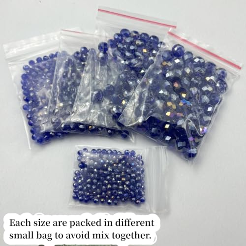600pcs Crystal Glass Beads 3mm 4mm 6mm 8mm 10mm Rondelle Faceted Crystal Beads Spacer Beads for Necklace Bracelet Earrings DIY Jewelry Crafts Making Supplies(Deep Blue AB) - color: Deep Blue AB