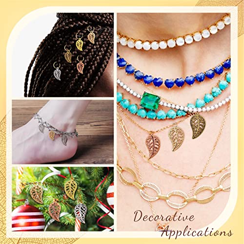 JIALEEY 210PCS Hollow Filigree Leaves Charms Pendants Craft Supplies for Necklace Bracelet Jewelry Making, Mixed 6 Color
