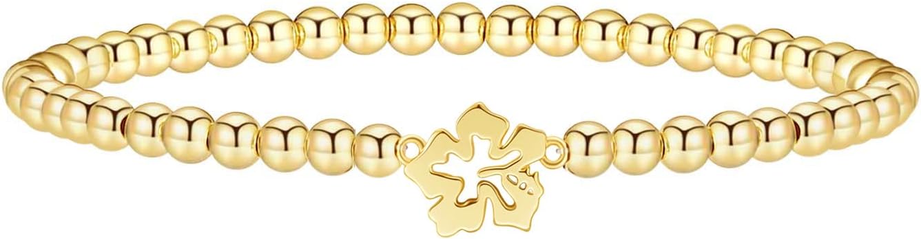 Gold Bracelets for Women 14K Gold Plated Bead Bracelet Hypoallergenic Stretch Bracelets for Women Elastic Bracelet Trendy Teen Gift Dainty Jewelry for Women