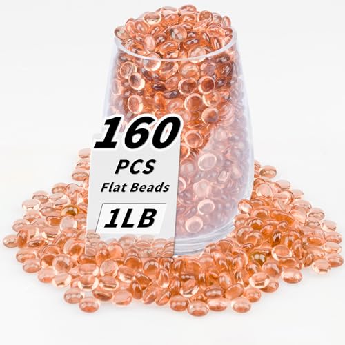 1 LB Pink Flat Glass Beads, 160-180PCS Small Glass Marbles, Mini Flat Round Pebbles for Vase Filler and Floral, Fish Tank Rocks Decorative Gemstones for Home and Aquarium Décor - color: Pink
