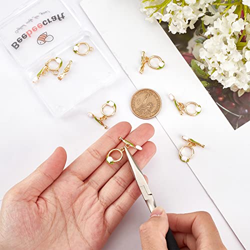 Beebeecraft 8 Sets Toggle Clasps Enamel 18K Gold Plated Brass Flower Bracelet Toggle Clasps Tulip T Bar for Necklace Bracelet Making - color: #8 8 sets