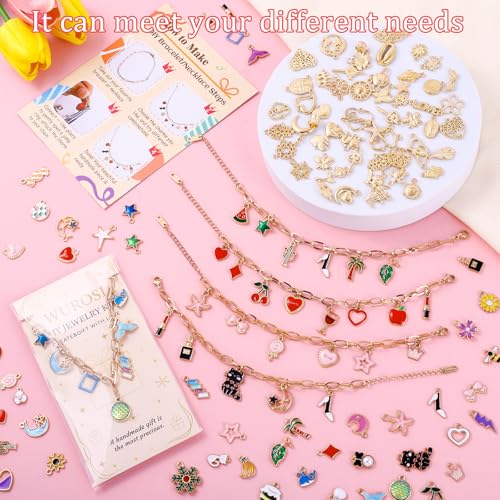 Wurosi 413 Pieces Gold Paperclip Charm Bracelet Making Kit, Including Paperclip Chain Bracelets, Charms, Jump Rings, Gift Bags, Pliers for Crafts Beginner Supplies Gift - color: 413 Pcs Gold Bracelet