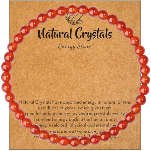 MAIBAOTA Healing Crystal Bracelet for Women Men, 8/4 mm Natural Stone Beaded Bracelets, Jewelry Birthday Gifts, Round Gemstones Stretch Bracelets - color: Red-Carnelian, size: 4 mm