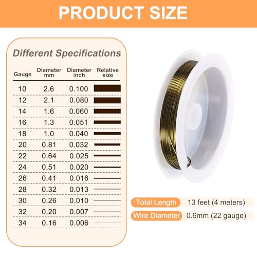 HARFINGTON 13ft Jewelry Wire, 22 Gauge (0.6mm) Brass Craft Soft Metal Tarnish Resistant Copper Beading Wire for Jewelry Making Supplies Crafting, Ancient Blue - color: Ancient Blue, size: 22 Gauge x 13ft