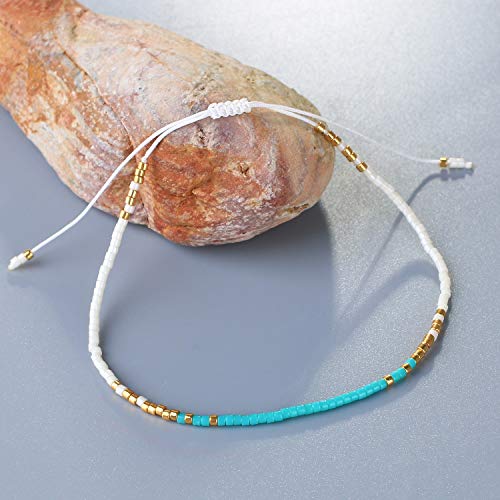 KELITCH Adjustable turquoise bead bracelet single color knitting friendship bracelet fashion jewelry daily wear gift (28 color selection) - color: Green 20L