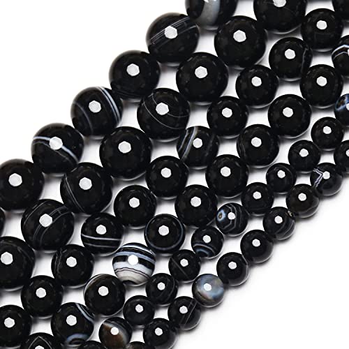 45pcs 8mm Black Stripe Agate Beads Natural Gemstone Beads Round Loose Beads for Jewelry Making - color: Black Stripe Agate, size: 8mm