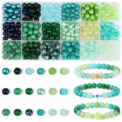 DUQGUHO St Patricks Day Beads for Jewelry Making, 8mm Green Glass Beads for Bracelet, Green Bead for Beaded Plants Necklace Crafts DIY 360PCS - color: 5-Green