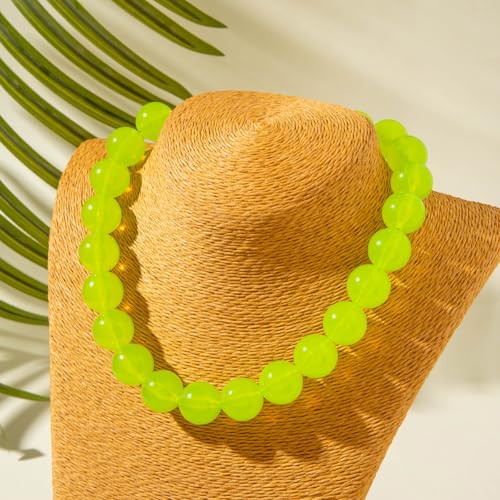 Colorful Chunky Beaded Necklace for Women Acrylic Bead Choker Necklaces Fashion Large Round Beads Necklaces for Women Handmade Summer Jewelry - color: Green Beaded Necklace