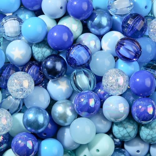 20mm Acrylic Beads 120pcs Blue Chunk Bubblegum Bead 20mm Multicolor Beadable Pen Ball Beads for Pen Bag Jewelry Making Necklace Bracelets (Blue) - color: blue
