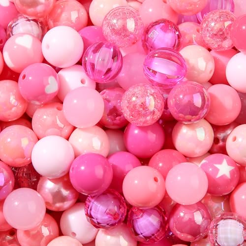 20mm Acrylic Beads 120pcs Pink Chunk Bubblegum Bead 20mm Multicolor Beadable Pen Ball Beads for Pen Bag Jewelry Making Necklace Bracelets (Pink) - color: pink