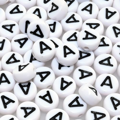 Amaney Vowel Letter Beads A 100pcs 7×4mm White Round Acrylic Black Alphabet for Jewelry Making - color: Black-A