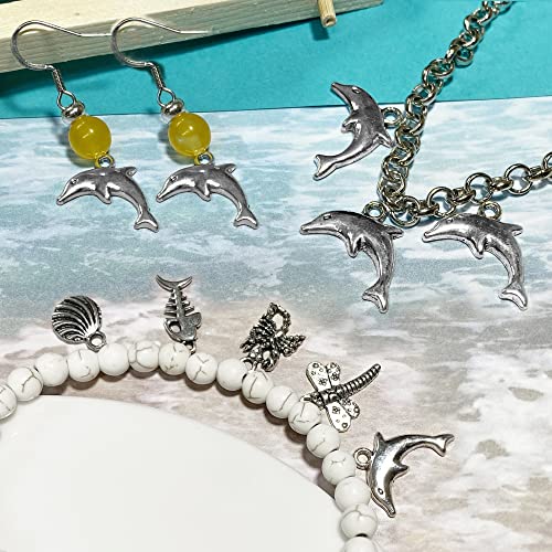 Heather's cf Silver Sea Charms – Antique Pendants, Non-Tarnish, Lead-Free & Nickel-Free, Bulk Ocean Animal Charms for DIY Jewelry, Bracelets, Necklaces, Earrings, Beach Craft Supplies (Sea Animals) - color: Dolphin-80pcs