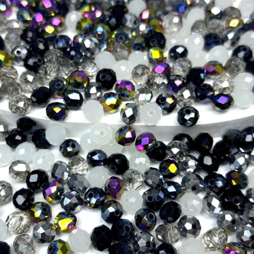 390pcs Glass Beads for Bracelets Making, 8mm Black Series Faceted Crystal Loose Bulk Beads for Earring Necklace Jewelry Crafts DIY Suncatchers - color: Black