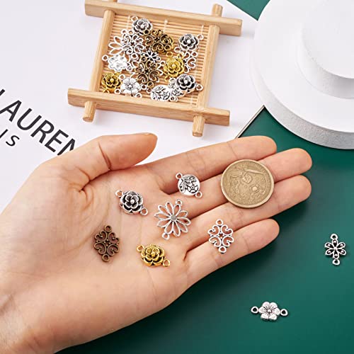Pandahall 1Box/160pcs 8 Styles Alloy Tibetan Style Flower Connectors Charms Antique Sliver & Brown Metal Filigree Link Charms for Jewelry Making Dangle Pendants