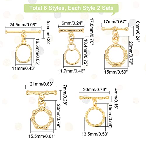 PH PandaHall 18K Gold Jewelry Clasps, Hollow Toggle Clasps Oval T-Bar Links Bracelet Closure Hook Fastener IQ End Connectors for Necklace Jewelry Making, 10 Sets - color: 5 Styles