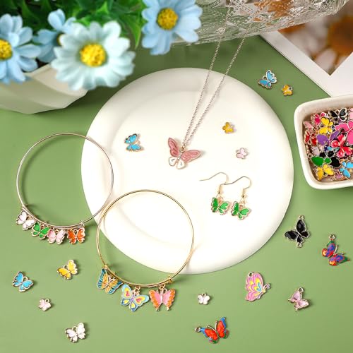 MARFOREVER 120 Pcs Butterfly Charms for Jewelry Making, Mixed Butterflies Charms Assorted Gold Enamel Butterfly Pendants for DIY Necklace Bracelet Earrings Making Supplies Gifts for Mother Women Girls - style: Butterfly