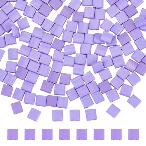 SUNNYCLUE 1 Box 240Pcs 2-Hole Beads 5x5mm Flat Thin Rectangle Square Two Hole Japanese Glass Tila Beads Bulk Purple Full Size Loose Spacer Findings for Jewelry Making Kits