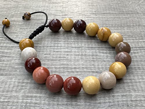 GAF TREASURES Grade A ++ Gemstone Round Bead Adjustable Bracelet 10mm, Genuine Crystal Bead Bracelet, Gift for Men & Women - color: Mookaite