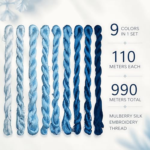 Natural 100% Silk Thread, Handmade Embroidery Thread Silk Floss 9 Colors 110m Each (64) - color: 64