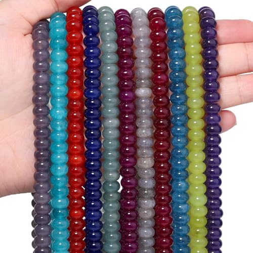 Songxi 5x8mm Natural Deep Blue Chalcedony Stone Rondelle Beads, 75PCS Spacer Round Loose Abacus Beads for Jewelry Making, Gemstone for Bracelet Necklace Earrings, Arts and Crafts - color: Deep Blue Chalcedony