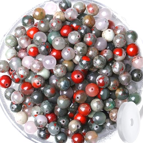 QINJIEJIE 100PCS Dragon Blood Stone Beads 8mm Natural Stone Beads Round Loose Gemstone Bead for Bracelet Beading Crystal Jewelry Making DIY Necklace Earrings 0.32" - color: Dragon Blood Stone, size: 100PCS