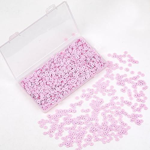 2000Pcs White Clay Beads Polymer Clay Spacer Beads Flat Beads 6mm Round Heishi Vinyl Beads for DIY Craft Gift Adults Girls Kids Bracelets Necklace Jewelry Making Earring Accessories (Pink) - color: Pink